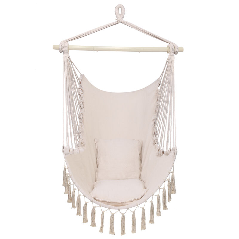 Tassel Hanging Chair with Cushion Indoor & Outdoor Hammock Swing