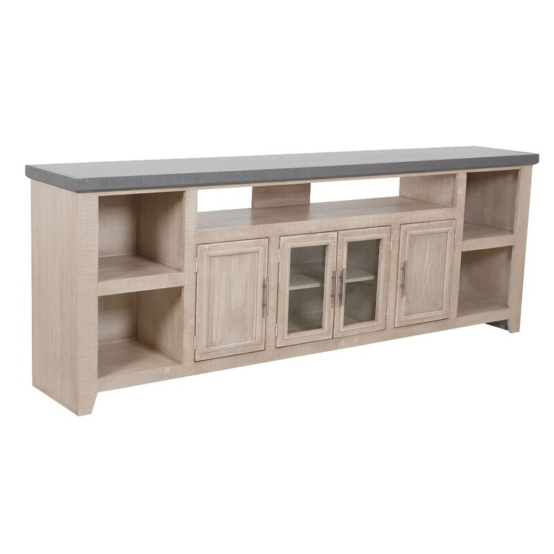 Lina TV Stand Media Cabinet, 93 Inch Gray Slate Top, Cream Pine Wood image number 0