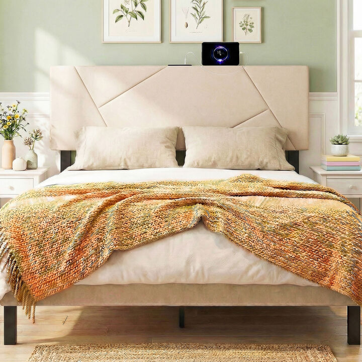 Modern Geometric Upholstered Headboard for Full and Queen Size Beds