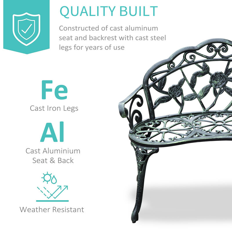 Hivvago Metal Outdoor Bench with Floral Design & Antique Finish image number 3