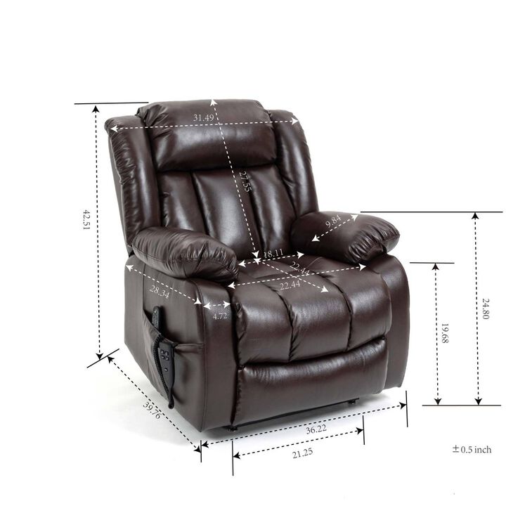 Dual Motor Infinite Position Up to 350 LBS Electric Medium size Brown Power Lift Recliner Chair with 8Point Vibration Massage and Lumbar Heating