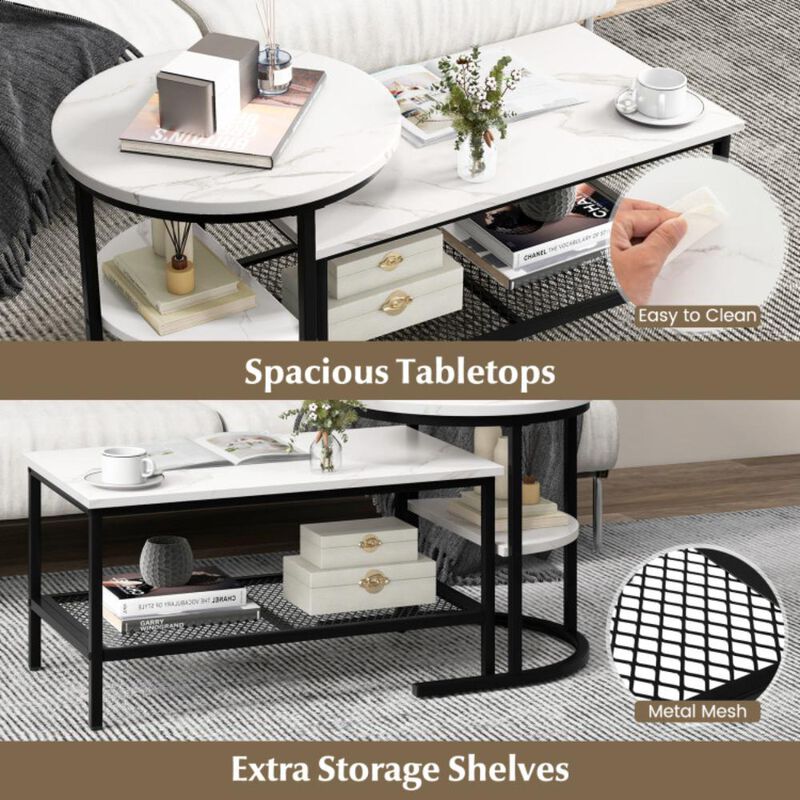 Hivvago Set of 2 Nesting Coffee Table with Extra Storage Shelf for Living Room