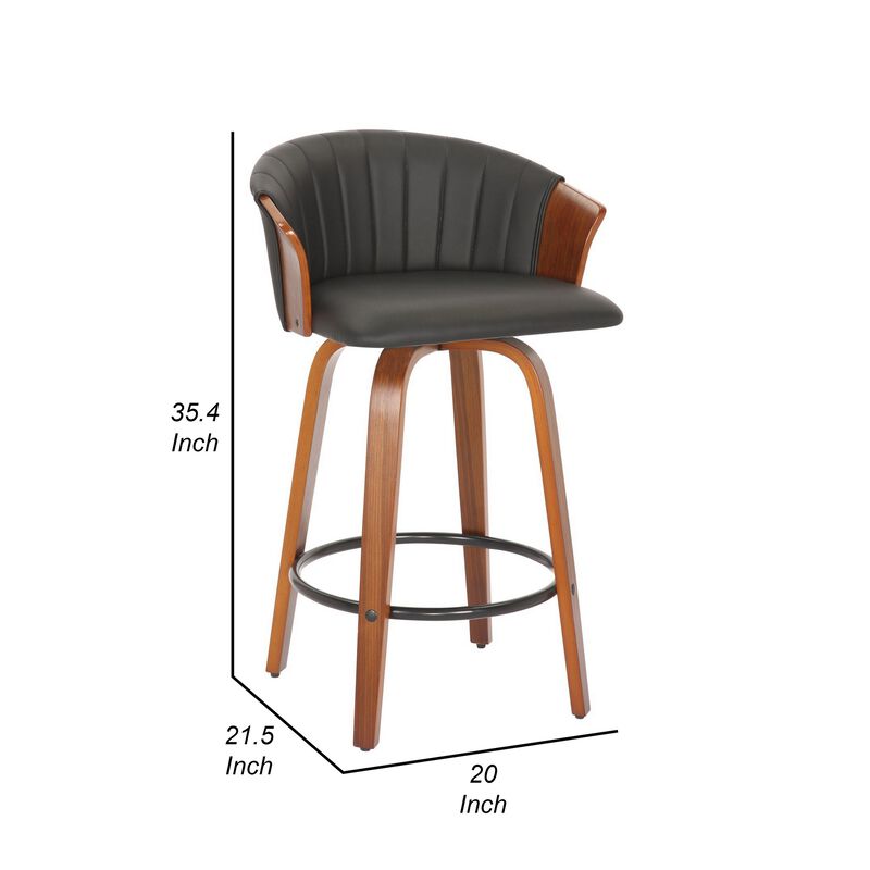 26 Inch Counter Height Chair, Set of 2, Curved Back, Bentwood, Black, Brown - Benzara image number 4