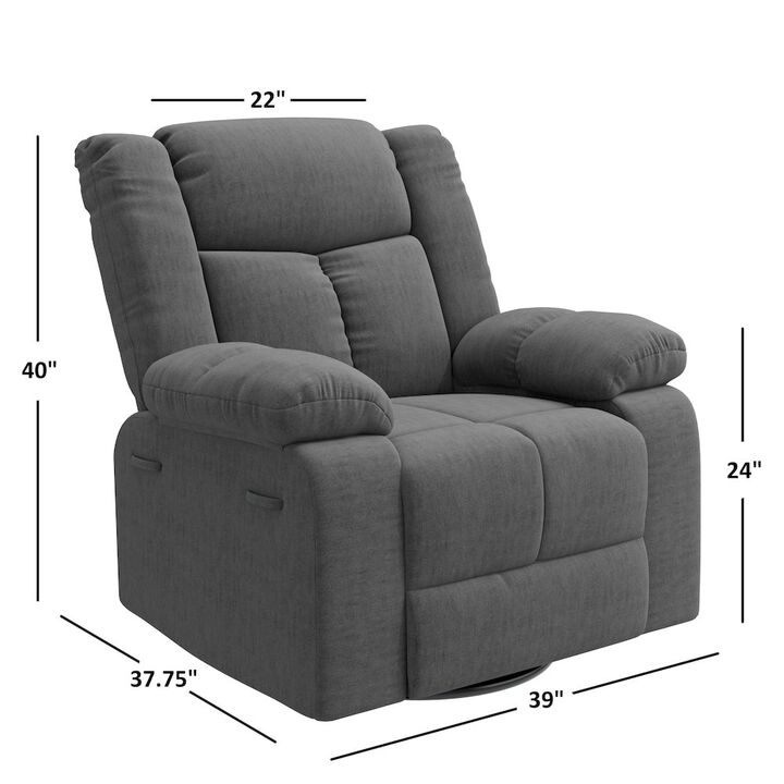 ProLounger Swivel Glider Recliner in Charcoal Velvet with Pillow Top Arms