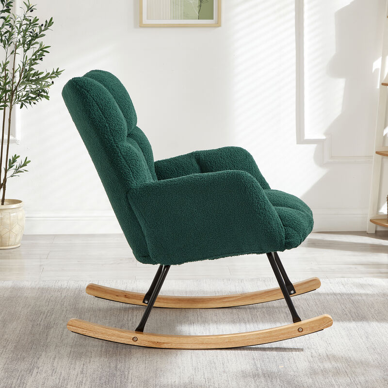 Merax Accent Chairs for Living Room Tufted Upholstered Teddy Fabric Glider Chair Rocking Chair image number 3