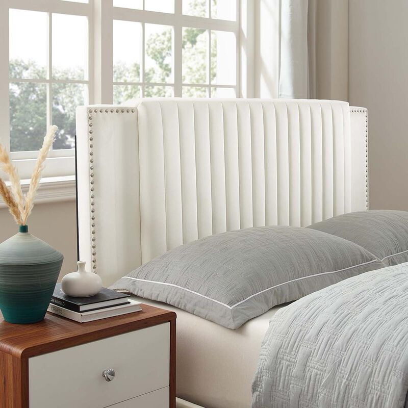 Modway Zahra Channel Tufted Performance Velvet Twin Platform Bed in White image number 7