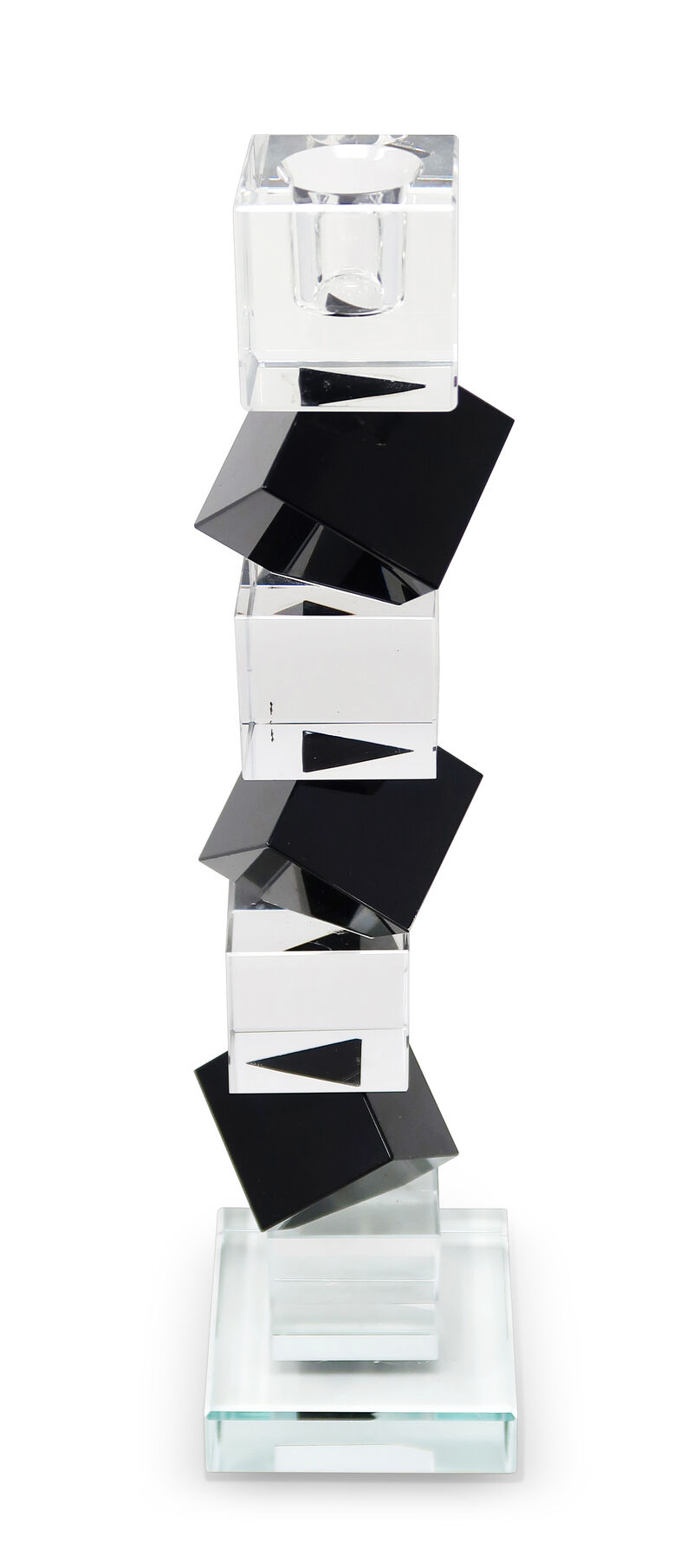 HomeRoots 12" Black And Clear Crystal Tabletop Taper Candlestick