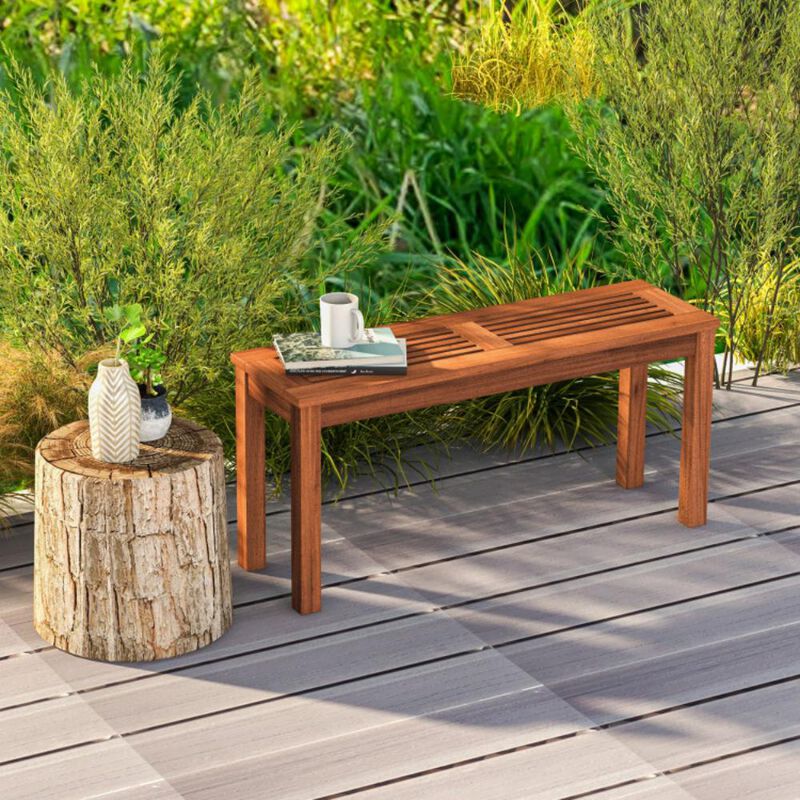 Hivvago 2-Seater Patio Backless Dining Bench with Breathable Slatted Seat