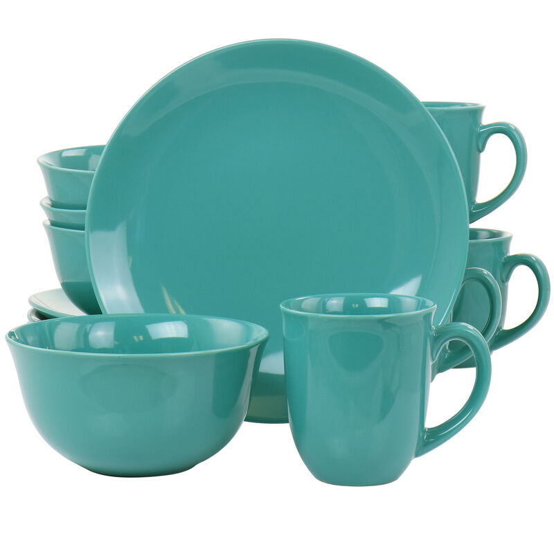 Gibson Home Mercer 12 Piece Round Stoneware Dinnerware Set in Teal Green image number 1