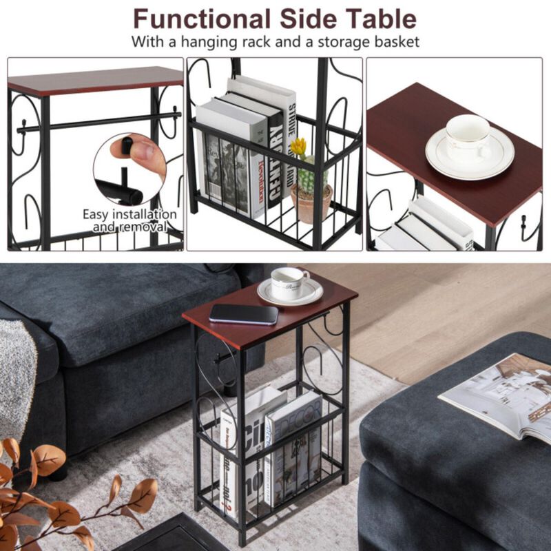 Hivvago Narrow Side Table with Removable Paper Holder for Living Room