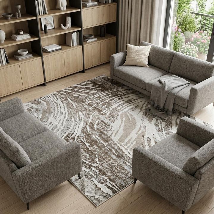HomeRoots 8' X 11' Beige and Brown Abstract Distressed Area Rug