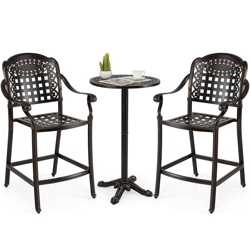 Outdoor Counter Height Bar Stool Set of 2, Cast Aluminum Frame-Copper image number 3