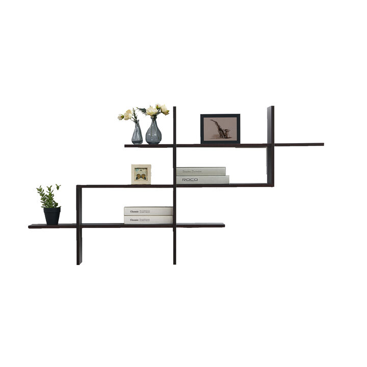 3-Tier Rustic Hanging Wall Mount Floating Ladder Accent Shelf with Criss Cross Asymmetrical Modern Design