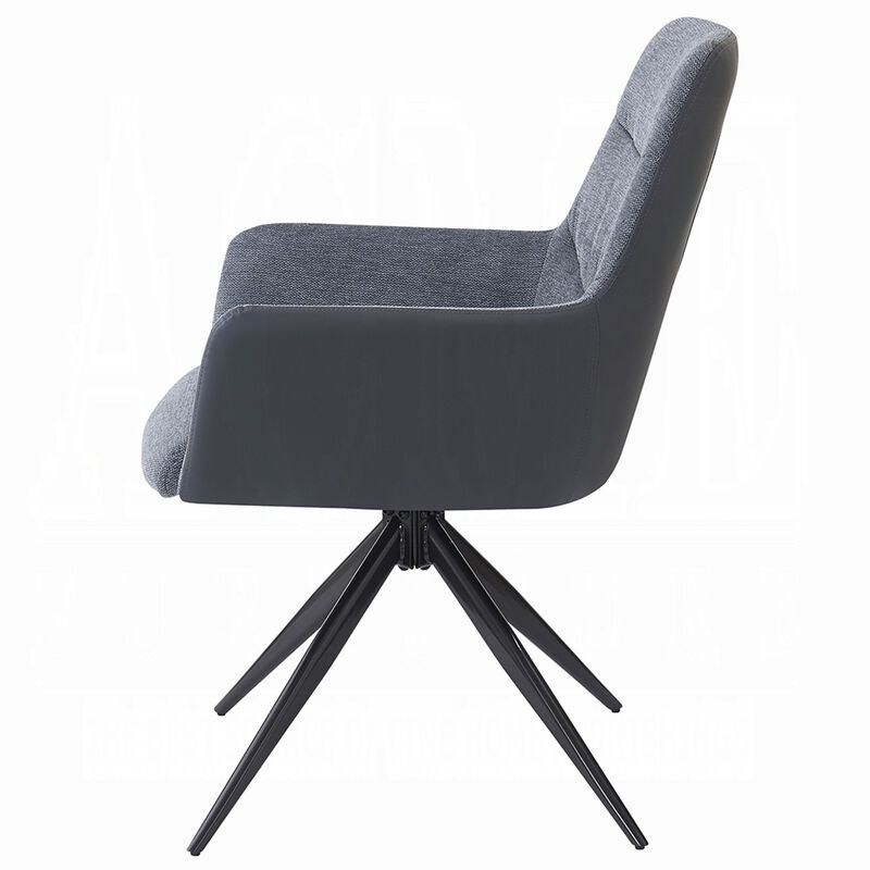 Husti Armchair Set of 2, Gray Fabric and Faux Leather, Black Iron Star Base image number 3