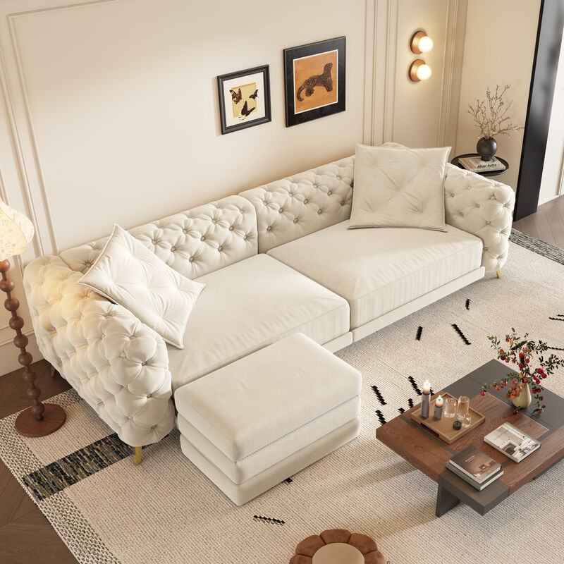 Whisen 97.7" 4-Seat Convertible Sleeper Sofa, Velvet 3-in-1 with Ottoman for Apartment Office image number 2