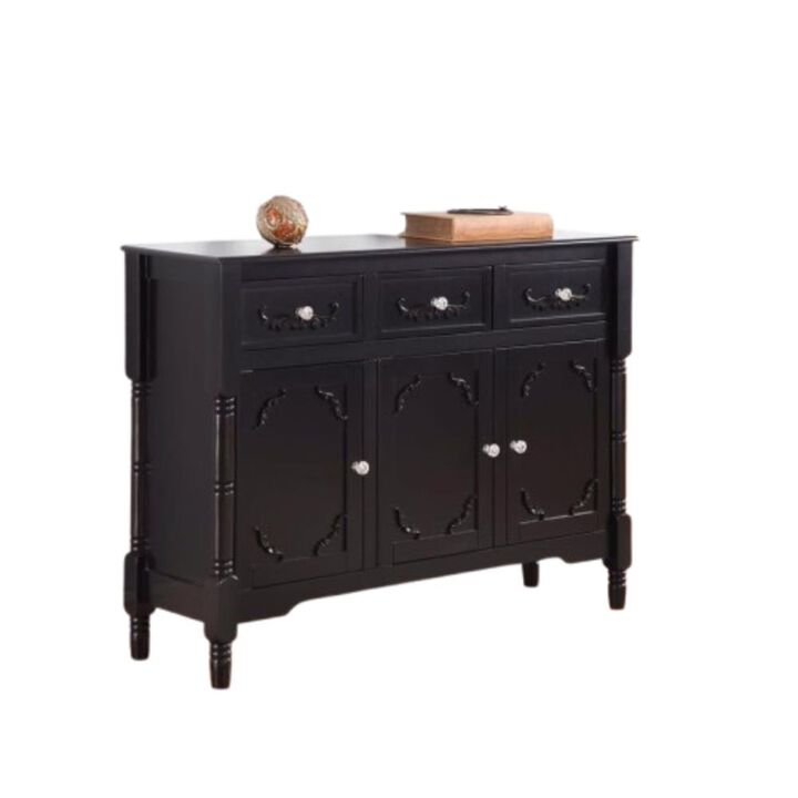 Hivvago Solid Wood Black Finish Sideboard Console Table with Storage Drawers