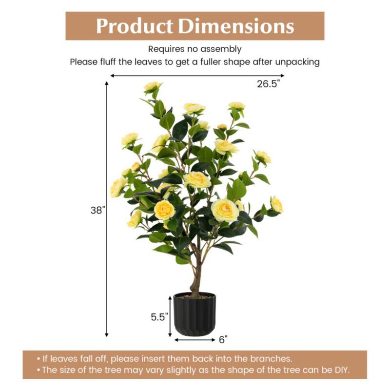 Hivvago Artificial Camellia Tree Faux Flower Plant in Cement Pot 2 Pack