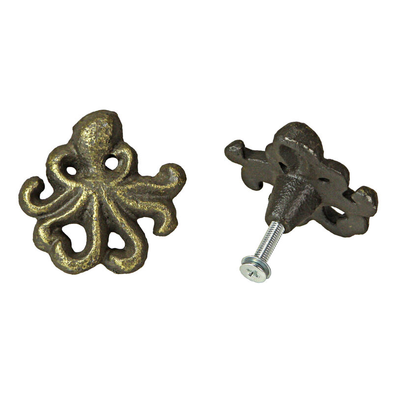 Set of 6 Rustic Bronze Finish Cast Iron Octopus Drawer Pulls - Decorative Cabinet Knobs - Nautical Home Decor - Seaside Furniture Accents - 2 Inches Long image number 4