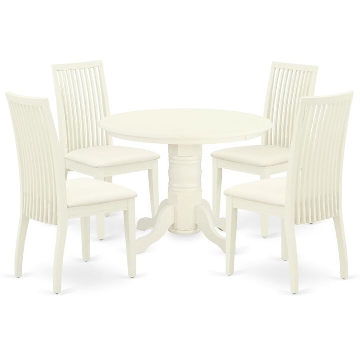 East West Furniture Dining Room Set Linen White, SHIP5-WHI-C