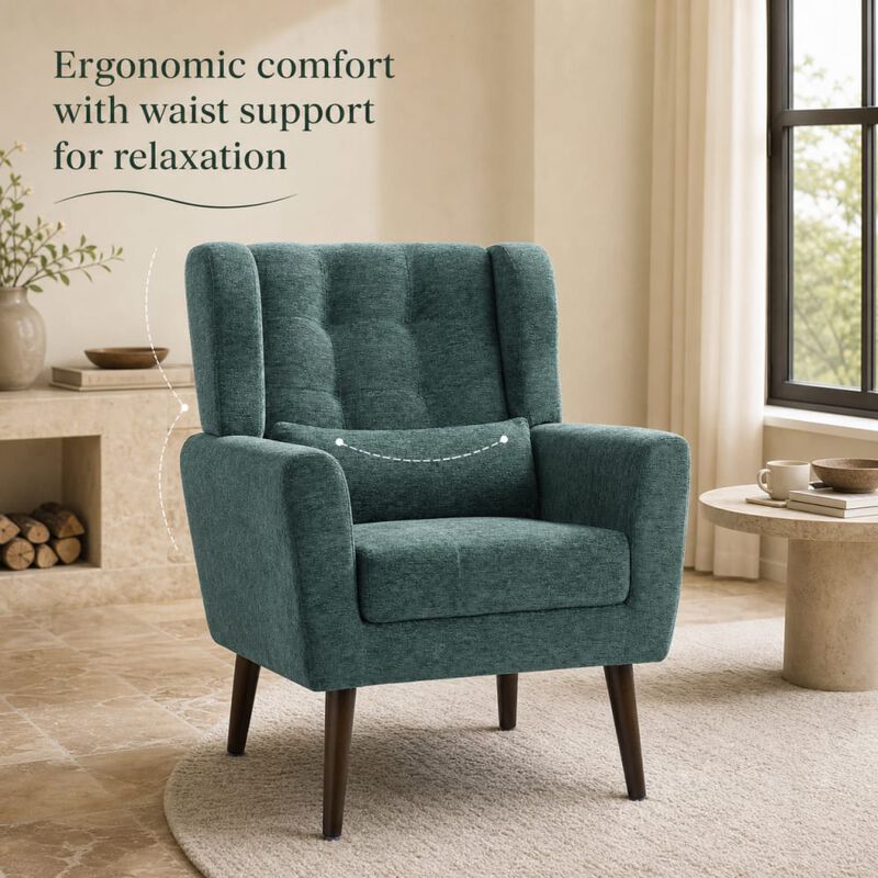 GOODSILO Upholstered Chenille Accent Armchair with Pillow, Comfy Padded Lounge Chair for Small Spaces, Living Room, Bedroom image number 3