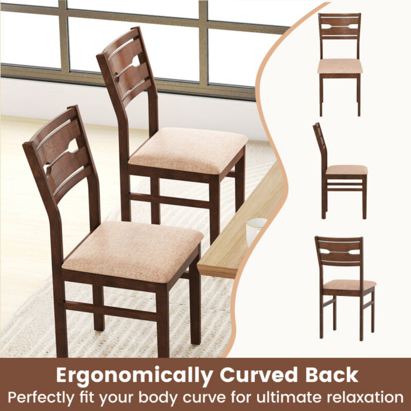 Set of 2 Dining Chairs with Solid Rubber Wood Frame and Comfortable Padded Seat-Brown image number 4