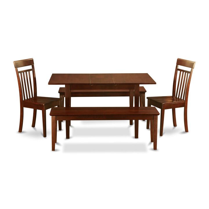 East West Furniture 5  PC  Small  Kitchen  table  set  -  Table  with  Leaf  plus  2  Dining  Table  Chairs  and  2  Benches