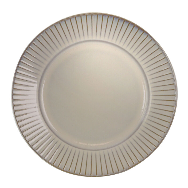 Elama Market Finds 16 Piece Round Stoneware Dinnerware Set in Embossed White