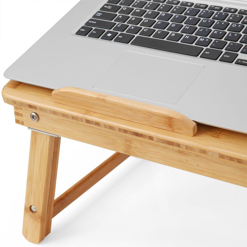Multi-Function Lap Desk Table with Adjustable Tilting Top and Storage Drawer - Foldable Bamboo Wood Bed Tray image number 4