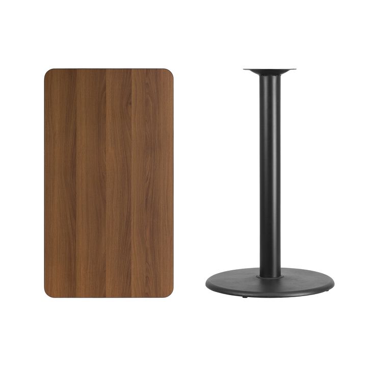 Flash Furniture Stiles 24'' x 42'' Rectangular Walnut Laminate Table Top with 24'' Round Bar Height Table Base