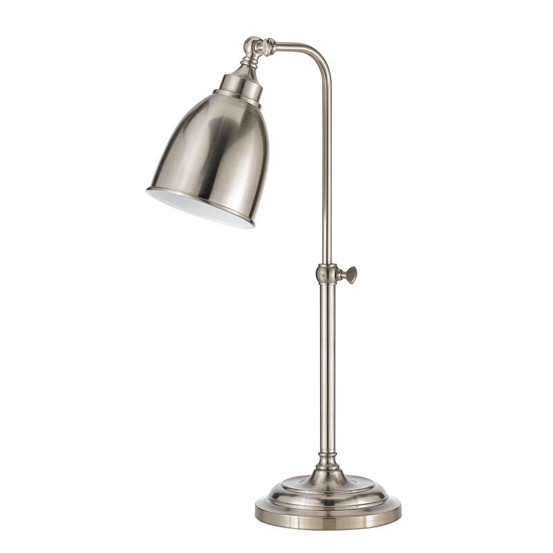 Metal Round 25" Table Lamp with Adjustable Pole, Silver - Benzara