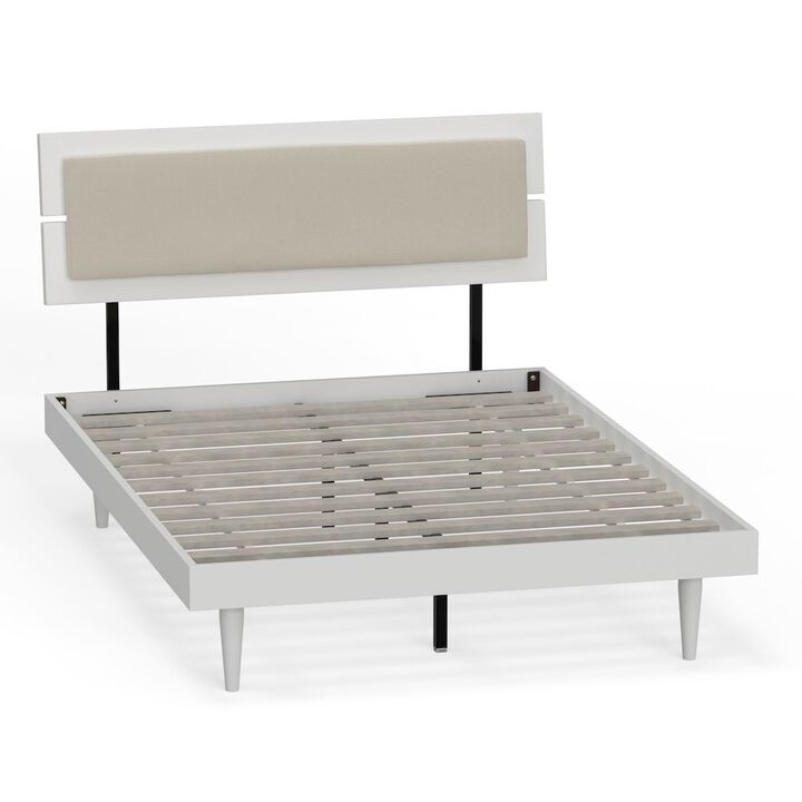 Comfort Pointe Benoni Full Wooden Bed with Taupe Cushion White