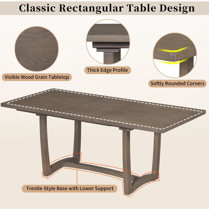 7 Piece Extendable Dining Table Set with 6 Upholstered Chairs, rectangular wood dining table set, dining room furniture set image number 5