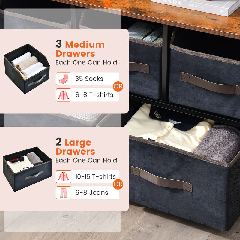 5 Drawers Storage Dresser with Fabric Bin for Living Room Bedroom-Black