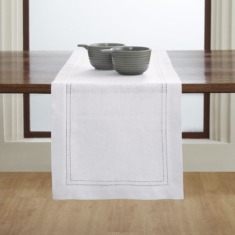 Solino Home Linen Double Hemstitch 100% Linen Table Runner &ndash; Handcrafted, Machine Washable, Perfect for Holiday and Everyday Dining