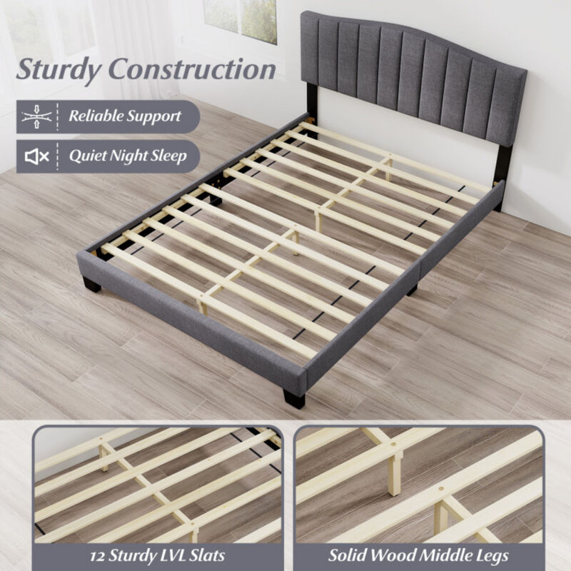 Modern Bed Frame with Vertical Channel Tufted Headboard and Adjustable Height-Grey image number 8