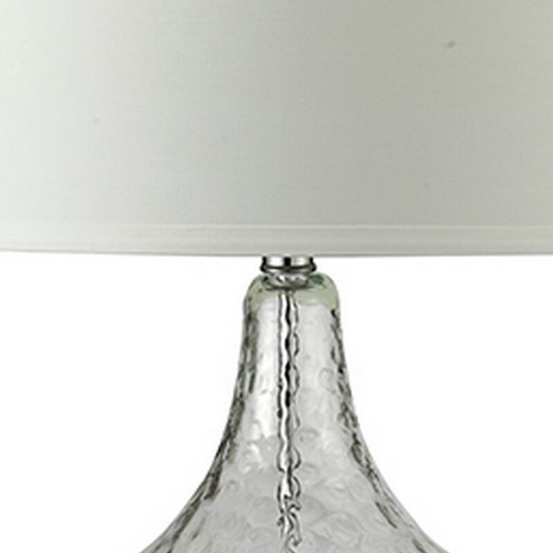 Table Lamp with Pot Bellied Glass Body, Clear and White-Benzara