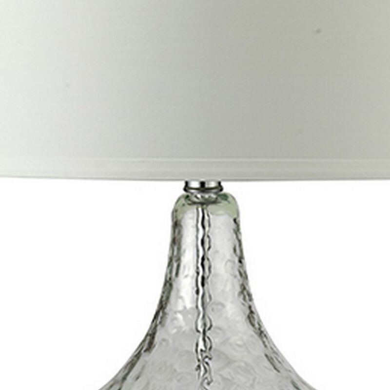 Table Lamp with Pot Bellied Glass Body, Clear and White - Benzara