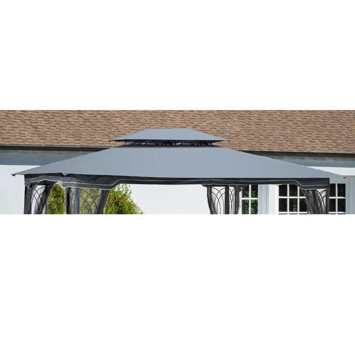 13 x 10FT Patio Double Roof Gazebo Replacement Canopy Top Fabric, Gray
