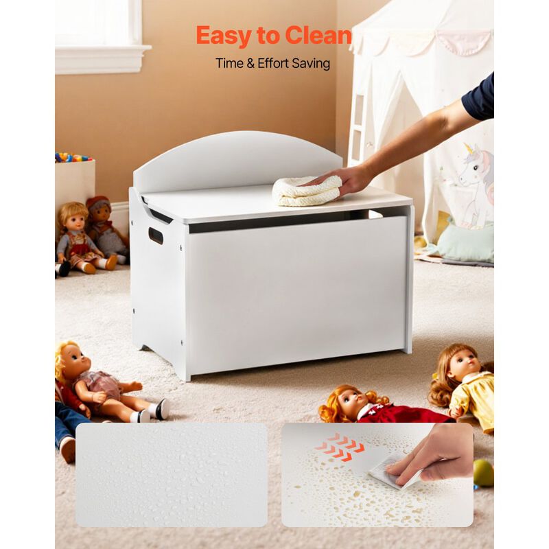 Wooden Toy Storage Bench with Backrest and Large Storage Cabinet for Kids-White image number 3