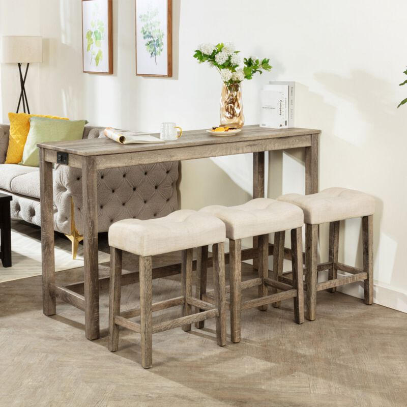 Kepfuf 4‑Piece Farmhouse Bar Table Set image number 1