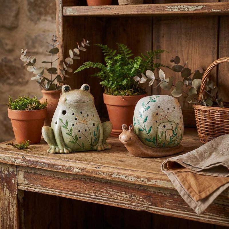 HomeRoots Set of Two Terracotta Snail And Frog Figurines image number 1