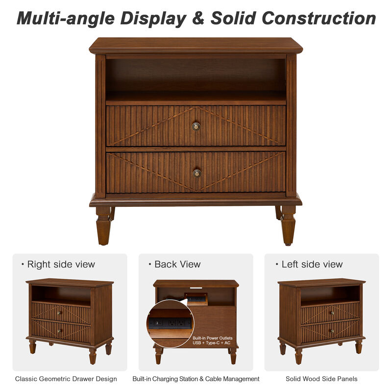 Muquup Farmhouse Nightstand with Charging Station image number 5