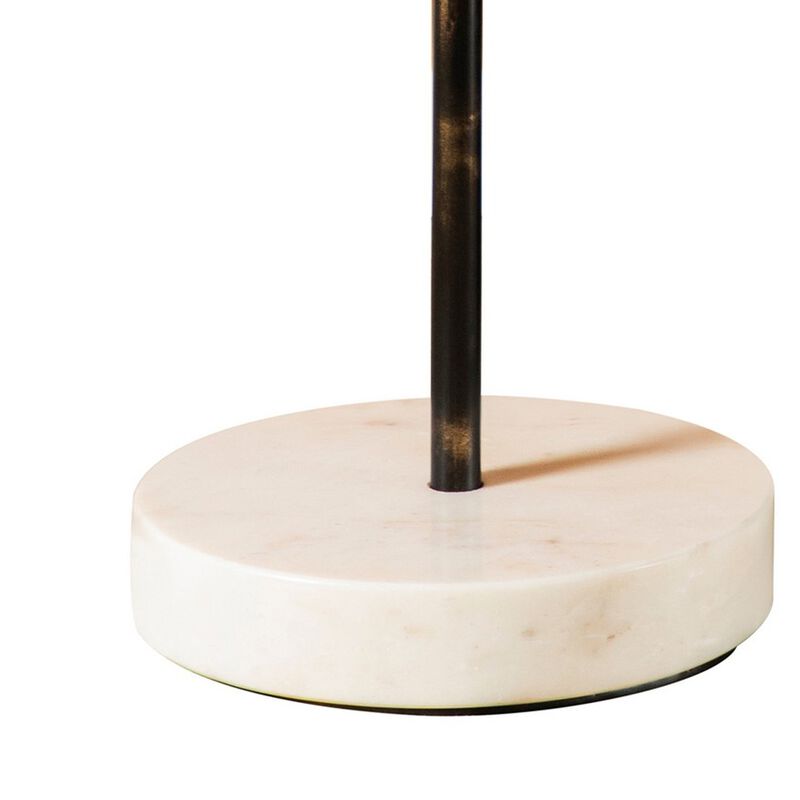 27 Inch Modern Accent End Table, Round Marble Base, Wood, White and Brown-Benzara