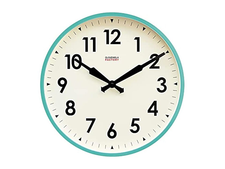 Station Metal Blue Turquoise White Wall Clock 18 Inch Silent Non Ticking
