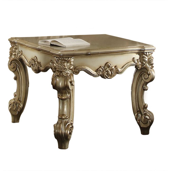 Wooden End Table in Gold Patina-Benzara