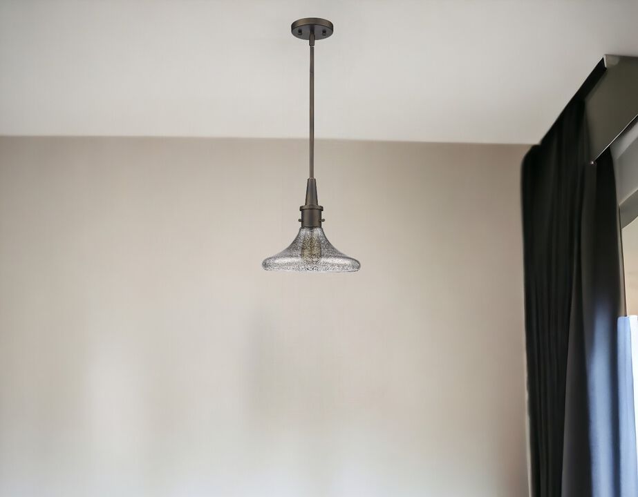 Hivvago Antique Bronze Hanging Light with Pebbled Glass Shade