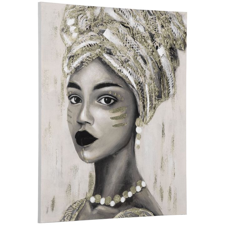 Hand-Painted Canvas Wall Art for Living Room Bedroom, Painting Gold African Woman, 39.25" x 31.5"