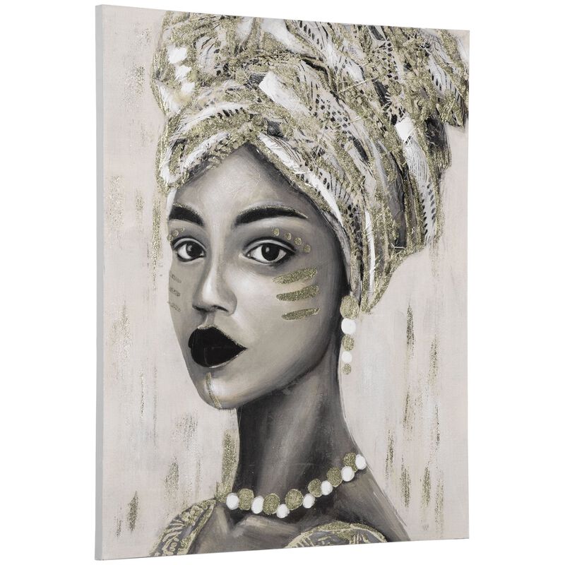 Hand-Painted Canvas Wall Art for Living Room Bedroom, Painting Gold African Woman, 39.25" x 31.5" image number 1