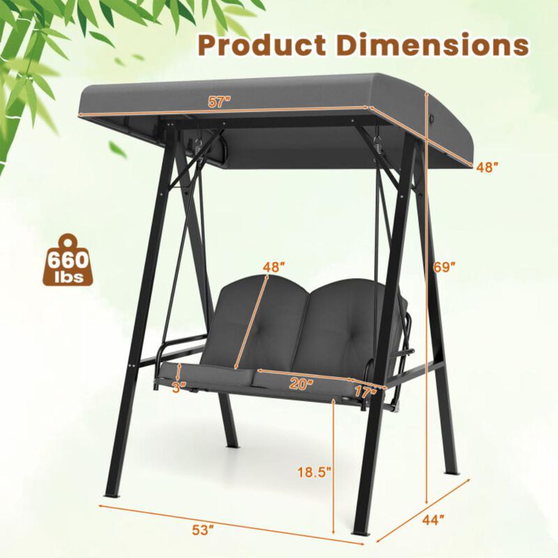 Hivvago 2-Person Outdoor Porch Swing with A-Shaped Metal Stand and Adjustable Canopy