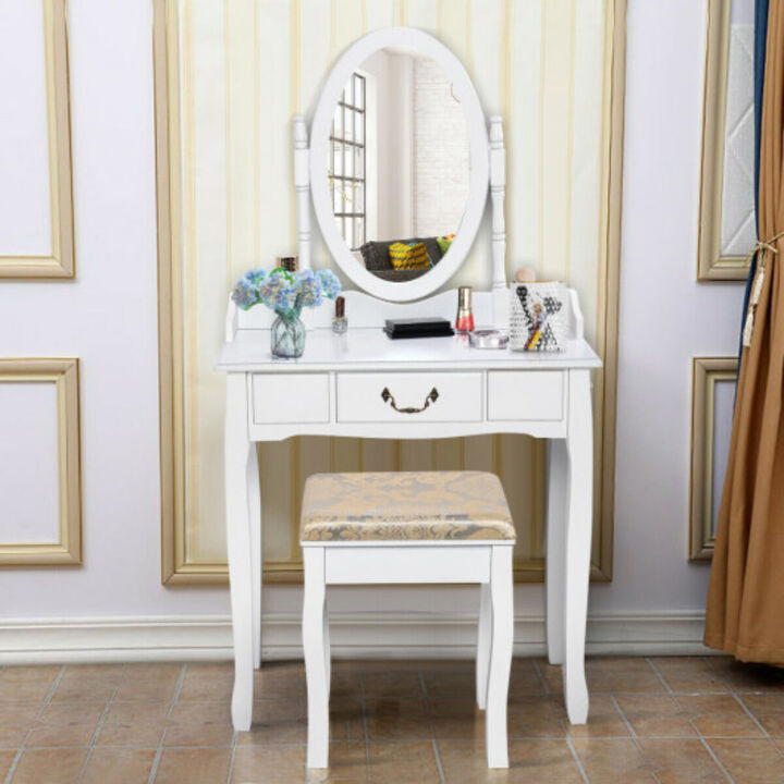 White Vanity Table Set with Stool for Girls Women Makeup